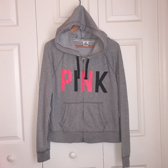 PINK Victoria's Secret Jackets & Blazers - Pink Victoria's Secret Gray Hoodie Zip Jacket L